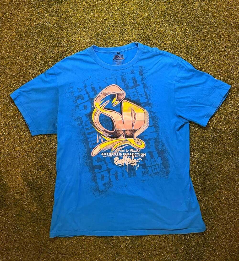 Y2K 2000s Southpole Grind To Build Authentic Collection Blue T-Shirt Mens 3XL